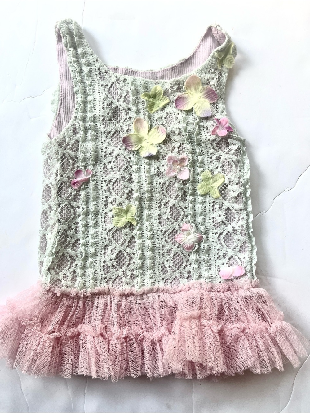 Little Mass size 18 Months Girls Pink Lace & Tulle Floral Tank Top